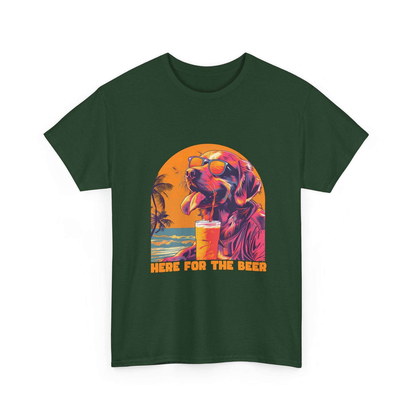 T-Shirt — 'Here For The Beer' Flamingo Beach Graphic Tee