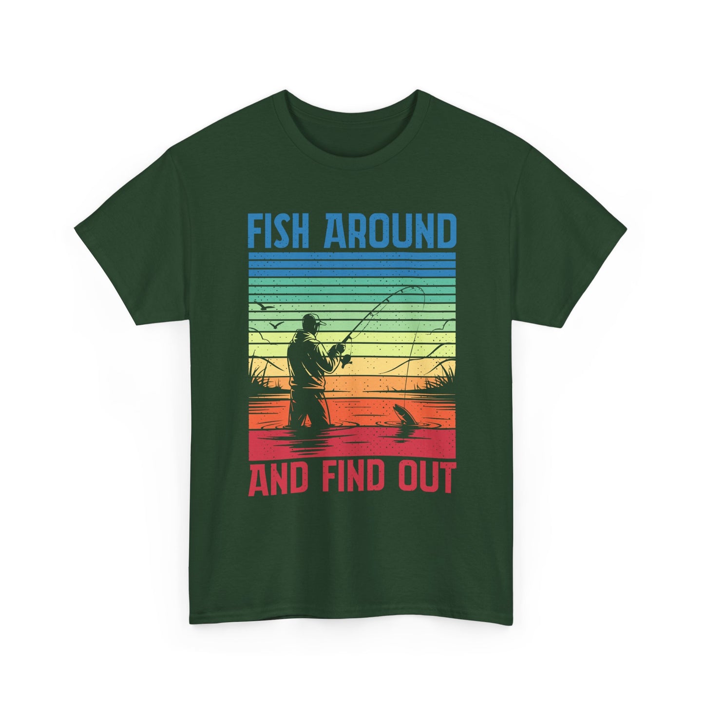 Fishing T-Shirt - "Fish Around and Find Out" Retro Sunset Angler Tee