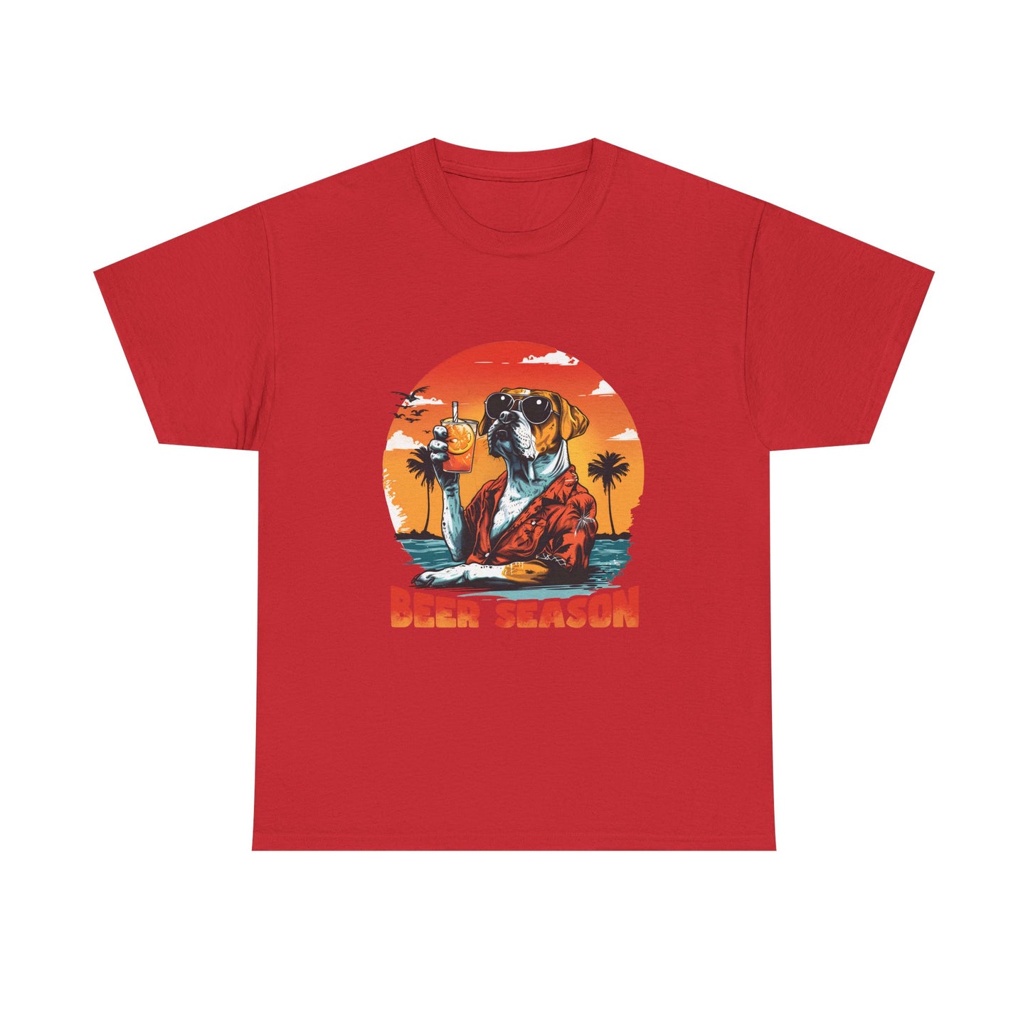 Beer Season T-Shirt — Vintage Sunset Dog Holding Beer
