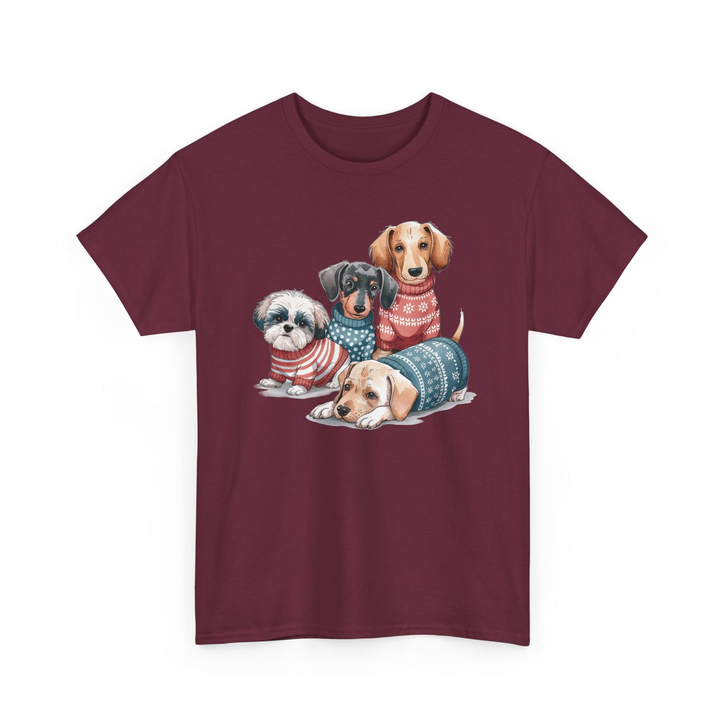 Dog Squad Tee — Cute Puppies in Cozy Sweaters Graphic T-Shirt