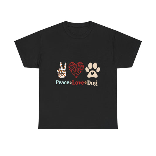 Peace Love Dog T-Shirt - Paw Print & Peace Sign Graphic Tee for Dog Lovers