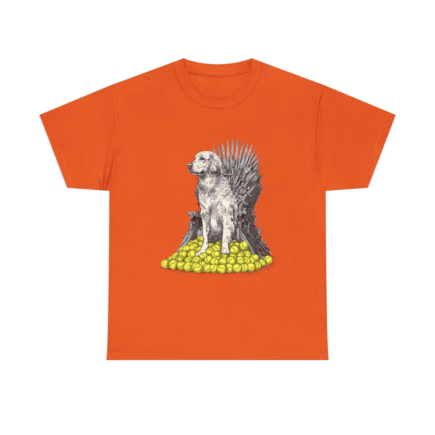 Dog Throne T‑Shirt — Dog on Iron Throne of Tennis Balls Graphic Tee