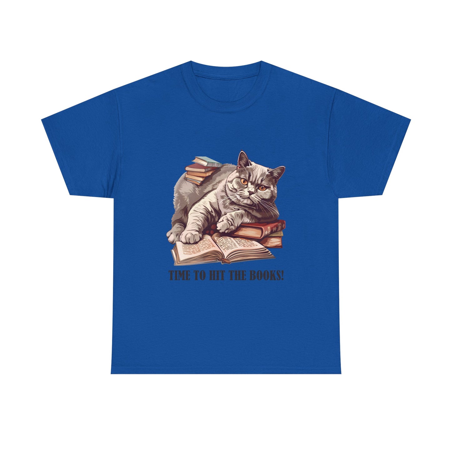 Cat & Books T-Shirt — "Time to Hit the Books" Cute Study Cat Tee