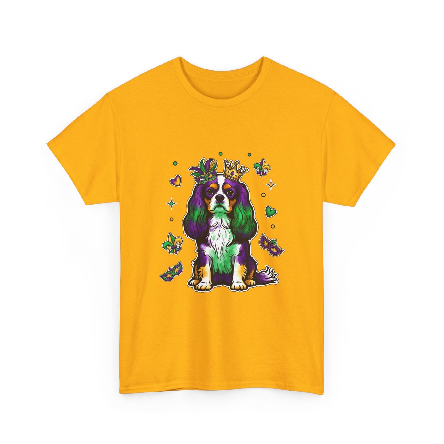 Mardi Gras Cavalier King Charles Dog T‑Shirt — King & Mask Festival Tee