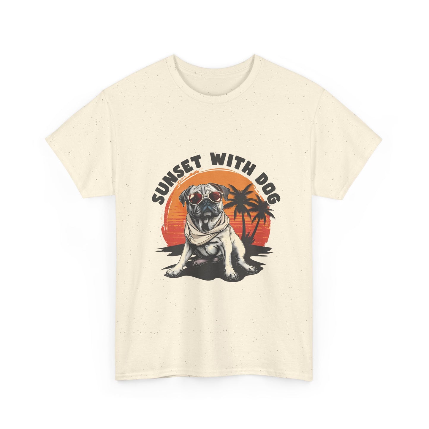 Sunset With Dog T-Shirt – Retro Beach Pug Tee