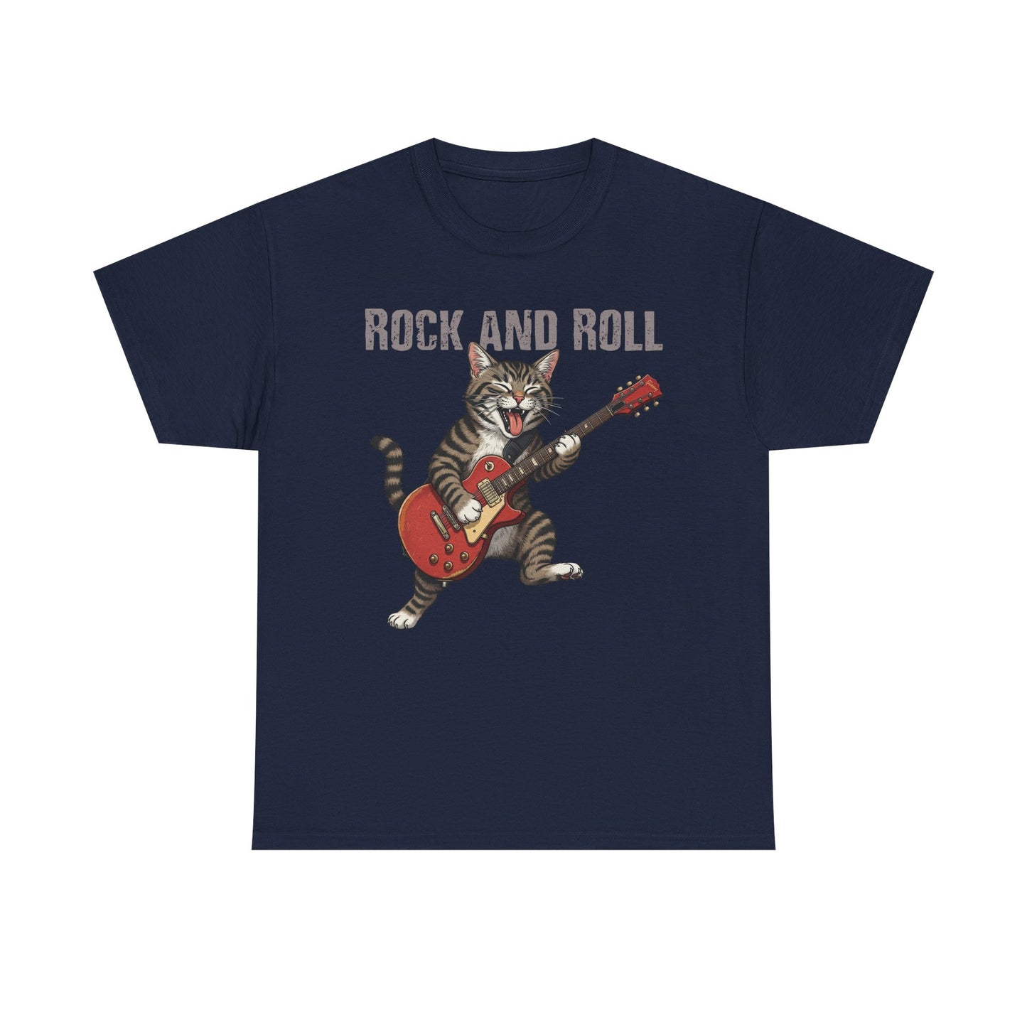 Rock and Roll Cat T-Shirt — Vintage Guitar Kitty Graphic Tee
