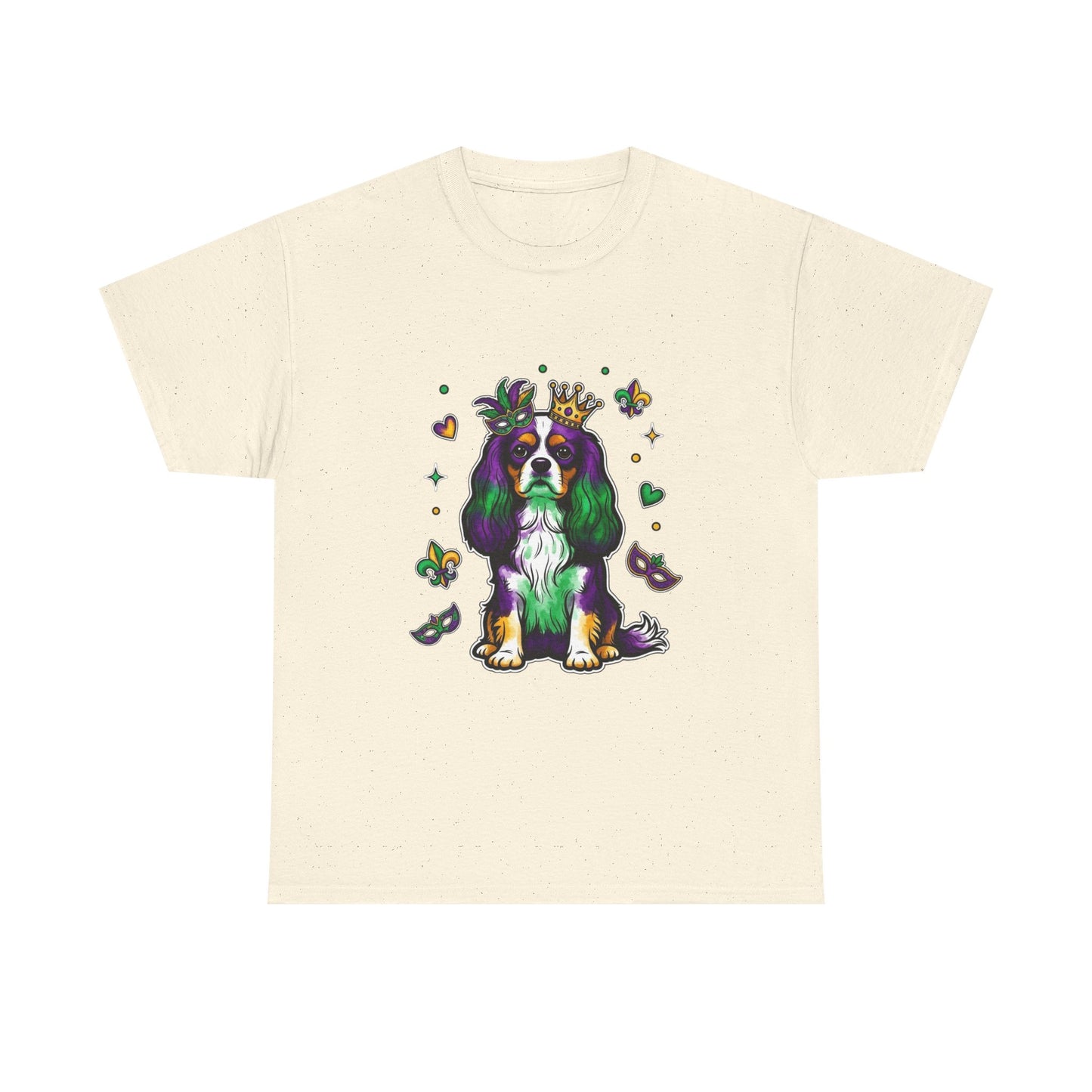 Mardi Gras Cavalier King Charles Dog T‑Shirt — King & Mask Festival Tee