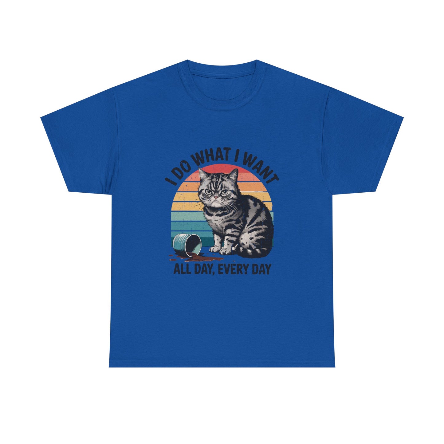 Cat Graphic Tee — "I Do What I Want All Day, Every Day" Vintage Sunset T-Shirt