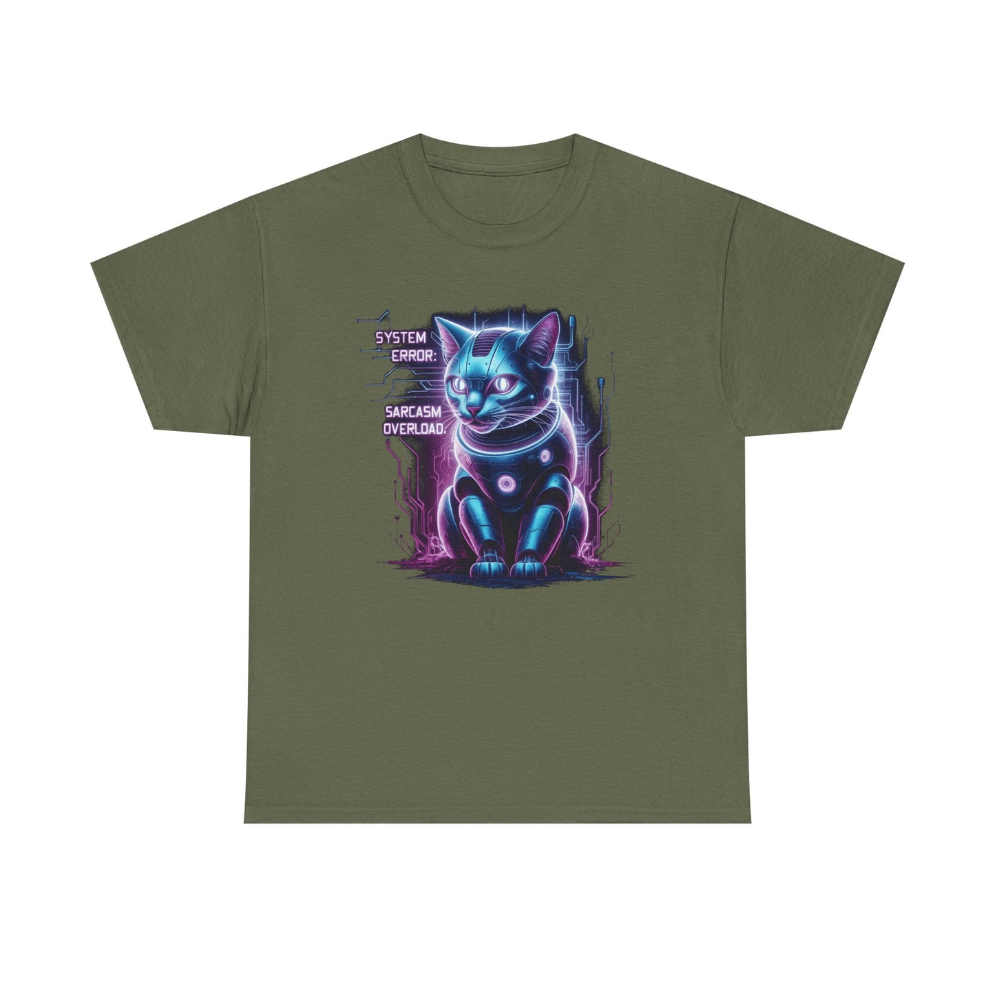 Neon Cyberpunk Lucky Cat T-Shirt — "Problem Solver, Sarcasm Overload"