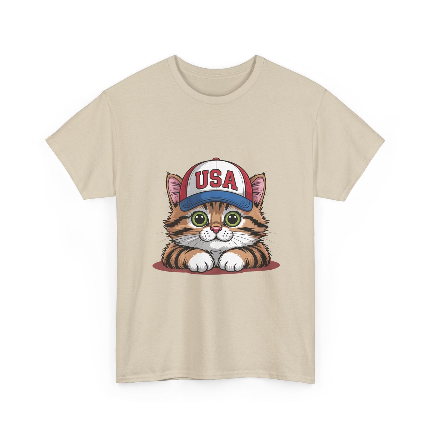 USA Kitten T-Shirt – Cute Cat Wearing USA Cap, Patriotic Fourth of July Tee