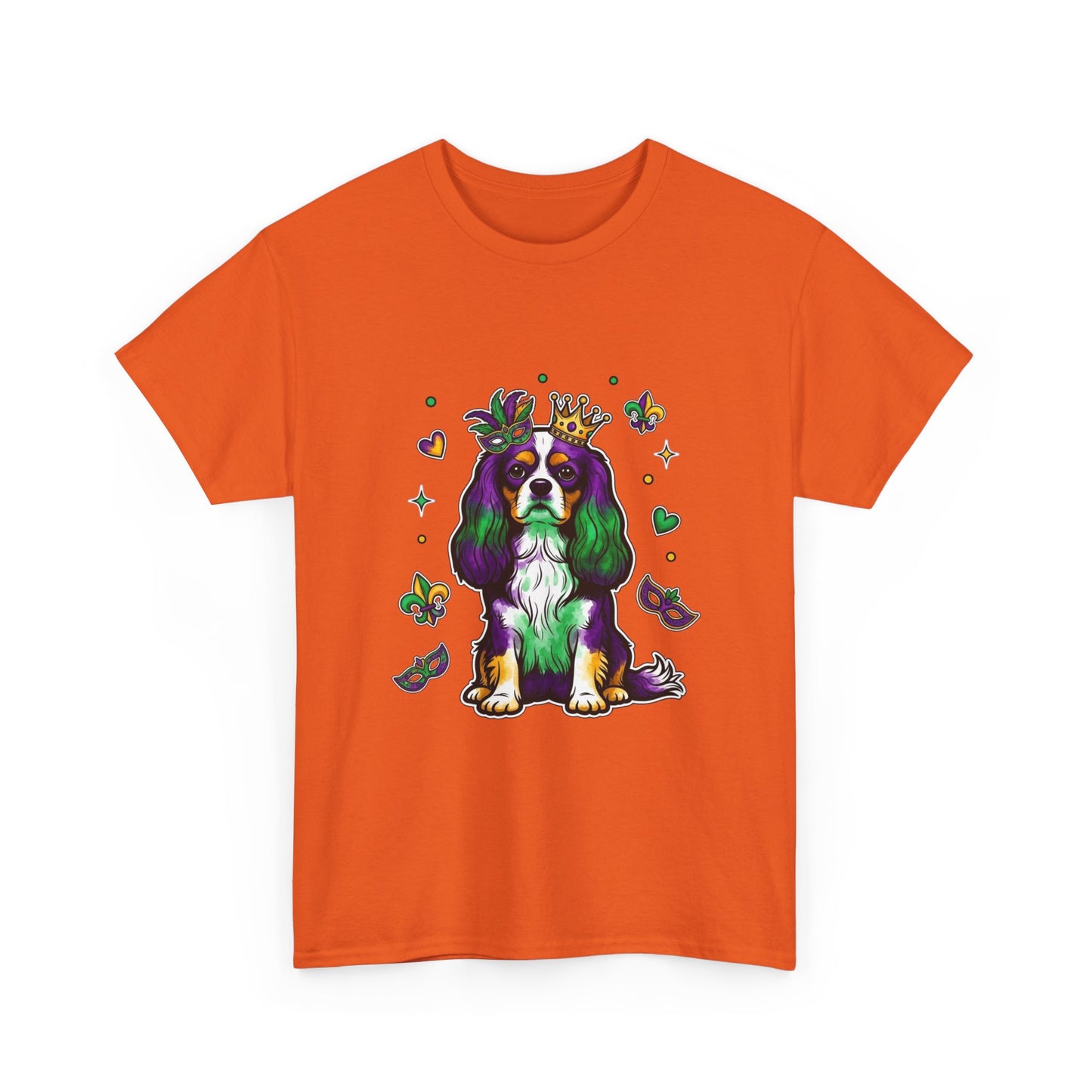 Mardi Gras Cavalier King Charles Dog T‑Shirt — King & Mask Festival Tee