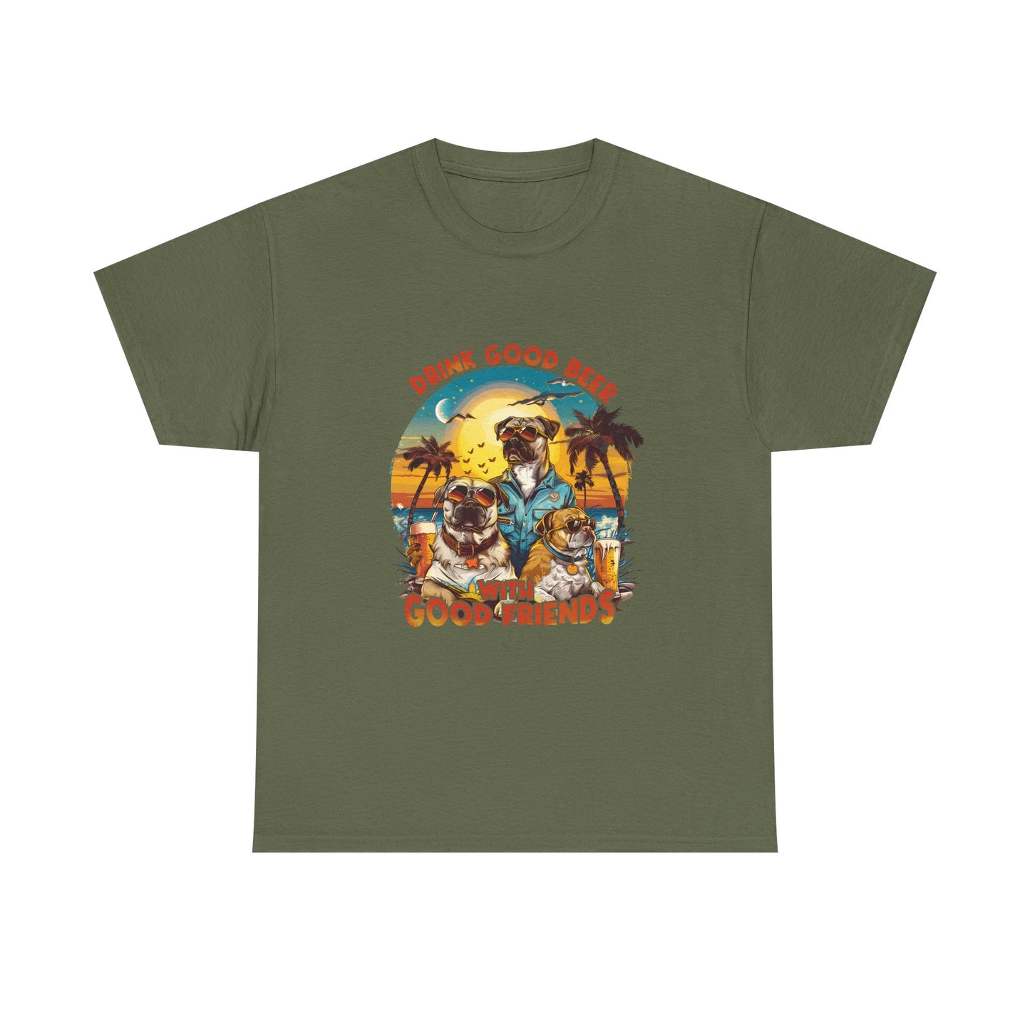Beer & Pups T-Shirt — "Drink Good Beer with Good Friends" Retro Beach Tee