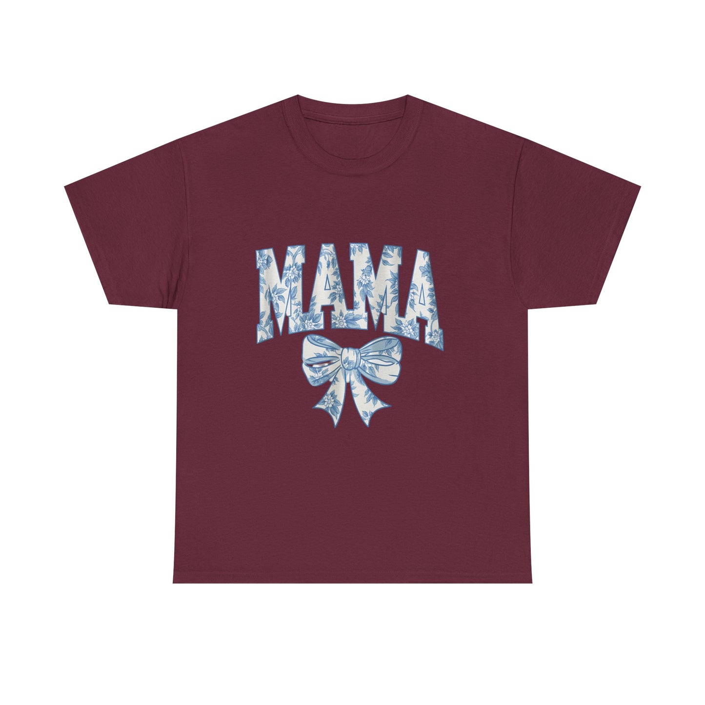 Mama Floral Bow Tee — Blue Watercolor Mom Shirt for Mother's Day
