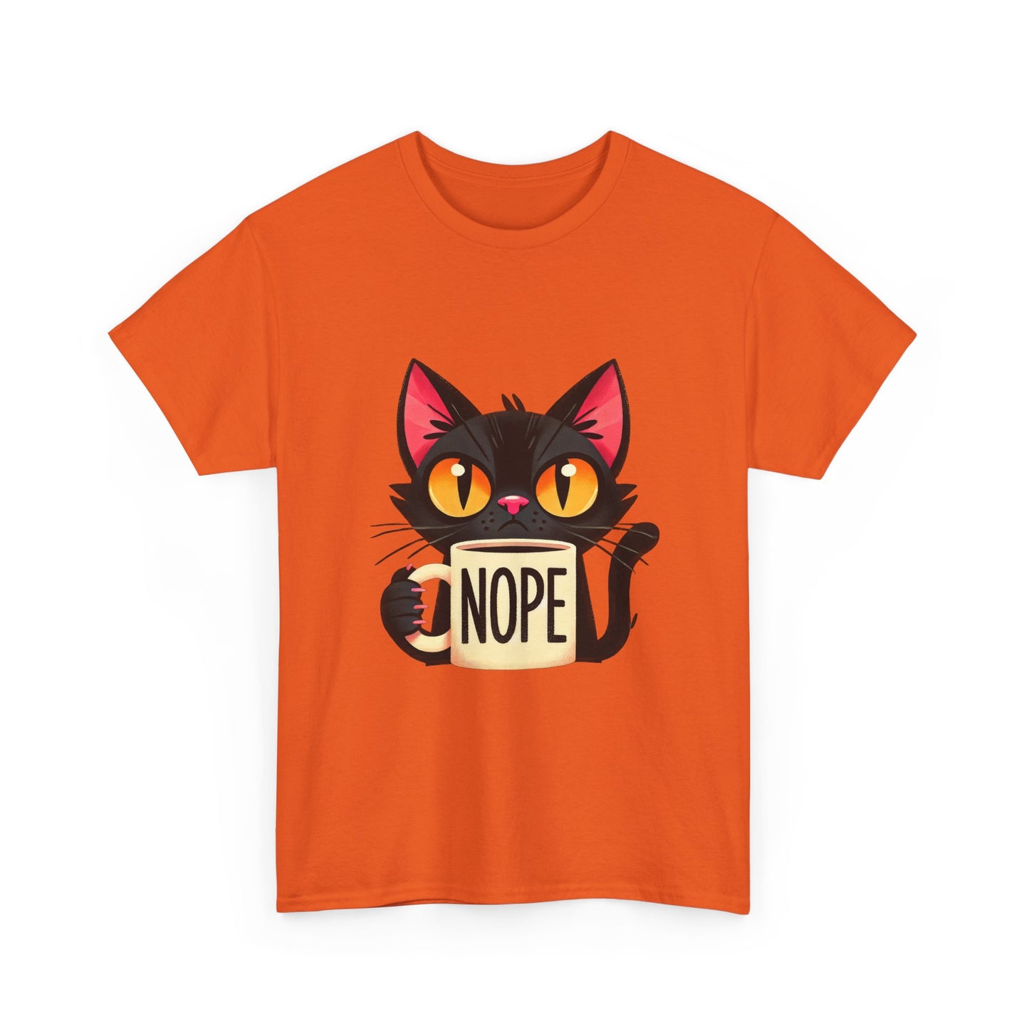 Cat 'Nope' T-Shirt — Cute Black Cat Holding 'NOPE' Mug Graphic Tee
