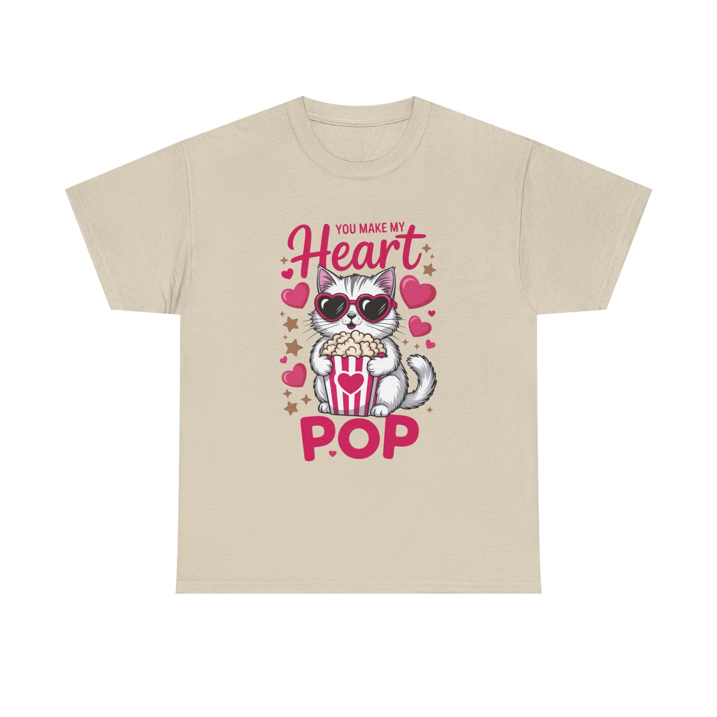 T-Shirt — "You Make My Heart Pop" Cute Cat Popcorn