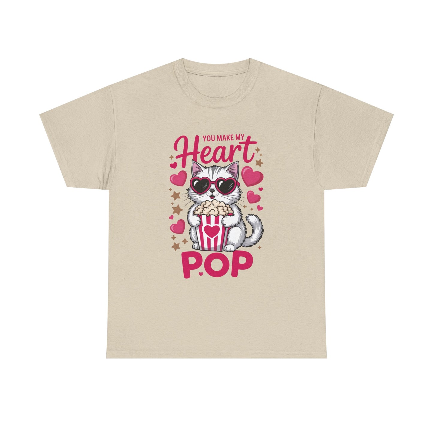 Cat Popcorn Tee — "You Make My Heart Pop" Cute Cat Valentine T-Shirt