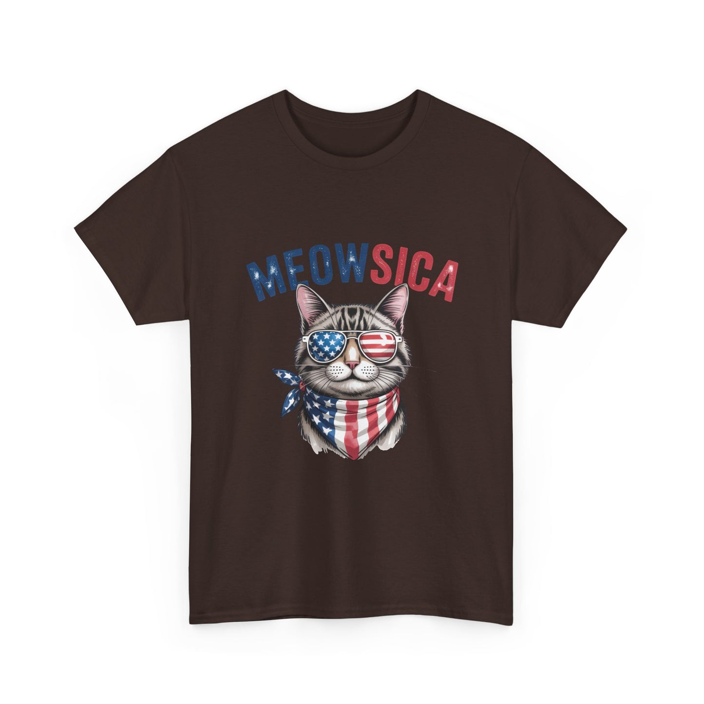 Meowsica Cat T‑Shirt — Patriotic American Flag Kitty Tee