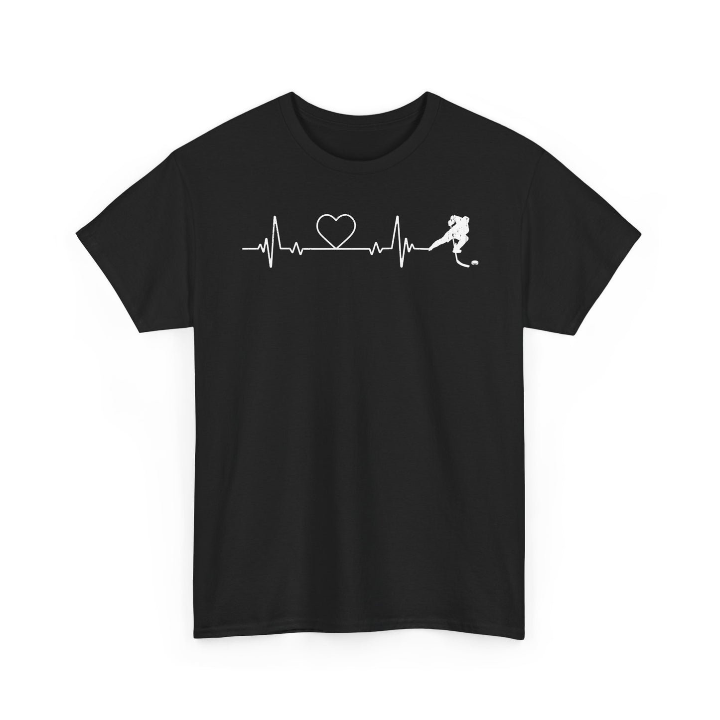 Running Heartbeat T-Shirt — Runner ECG Line with Heart Graphic