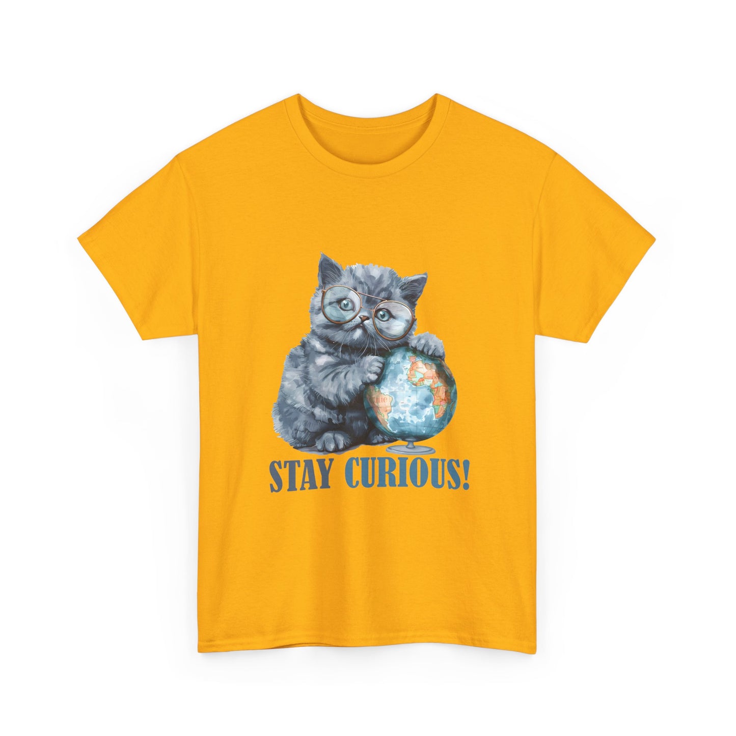 Cat & Globe T-Shirt — "Stay Curious!" Cute Explorer Kitten Tee