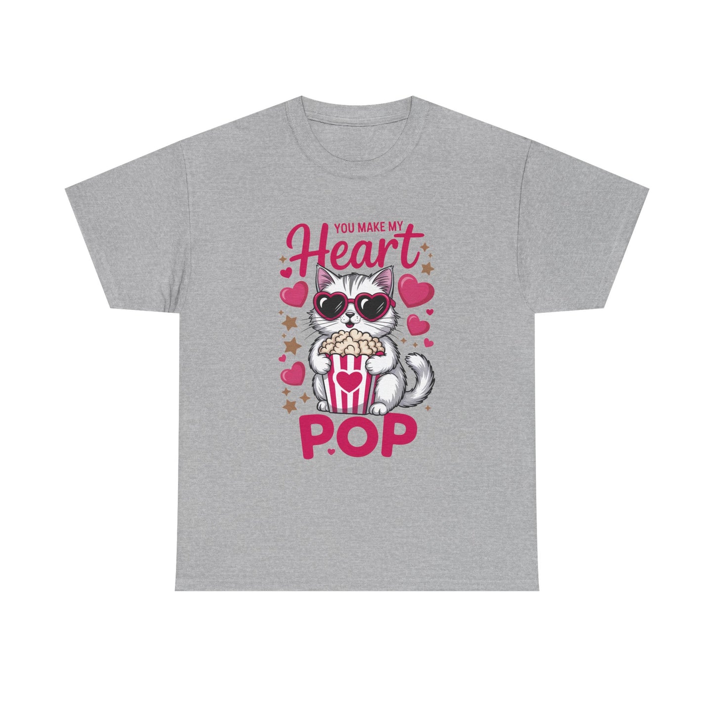 T-Shirt — "You Make My Heart Pop" Cute Cat Popcorn