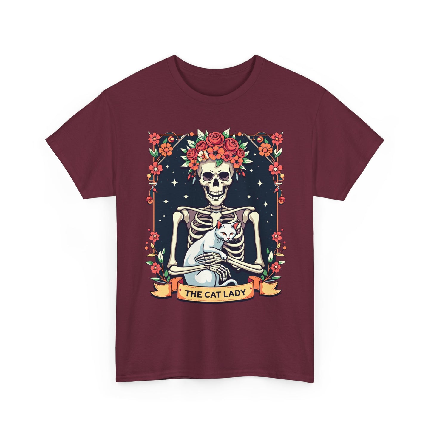 Cat Lady Skeleton T-Shirt — Floral Day of the Dead Cat Tee