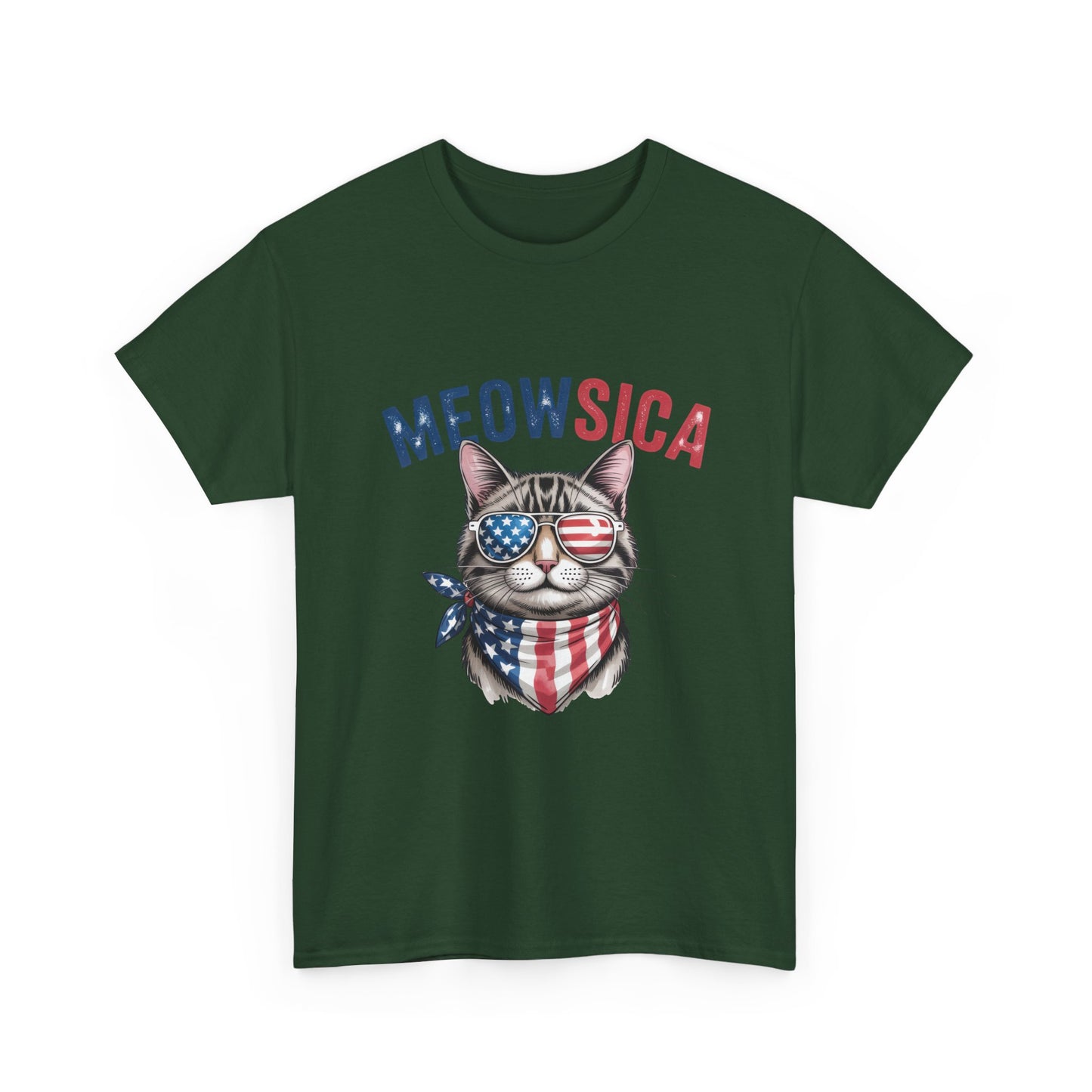 Meowsica Cat T‑Shirt — Patriotic American Flag Kitty Tee