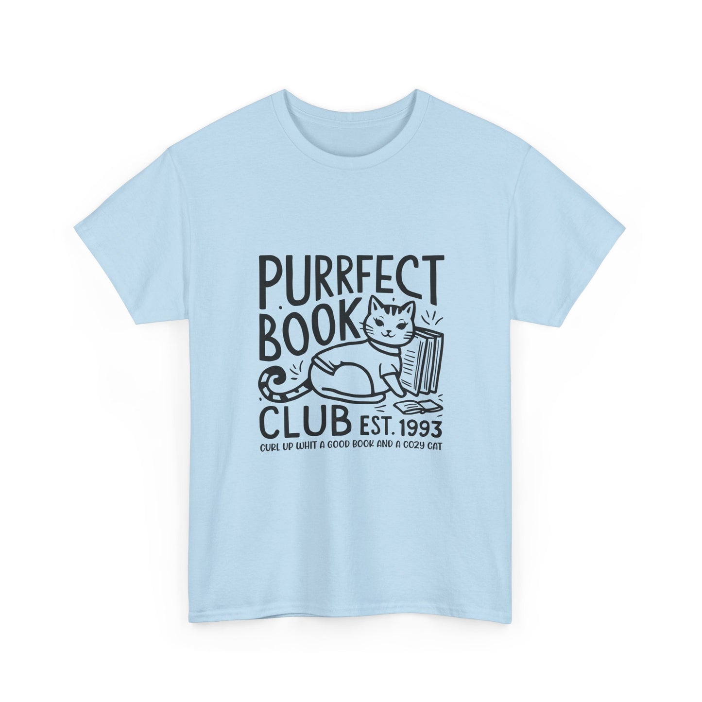 Purrfect Book Club T-Shirt — Cute Cat & Books Graphic Tee for Readers
