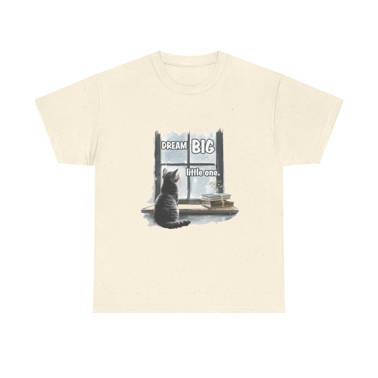 Dream Big Little One T‑Shirt — Cat at Window Inspirational Kids Tee