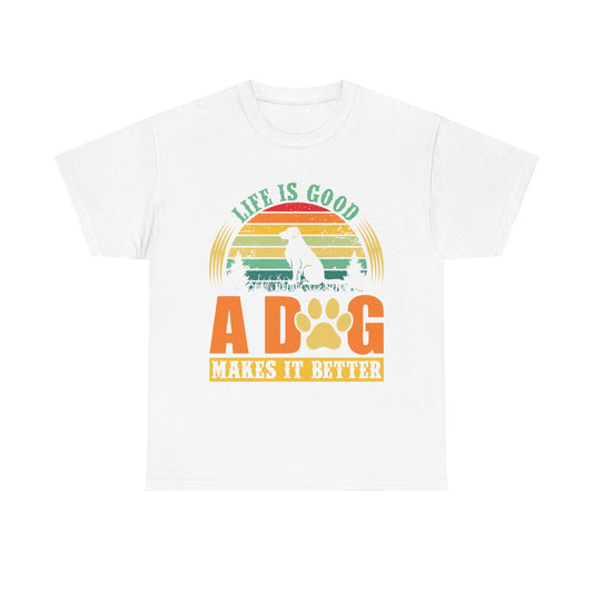 Dog Lover T-Shirt – "Life Is Good, A Dog Makes It Better" Retro Paw Tee