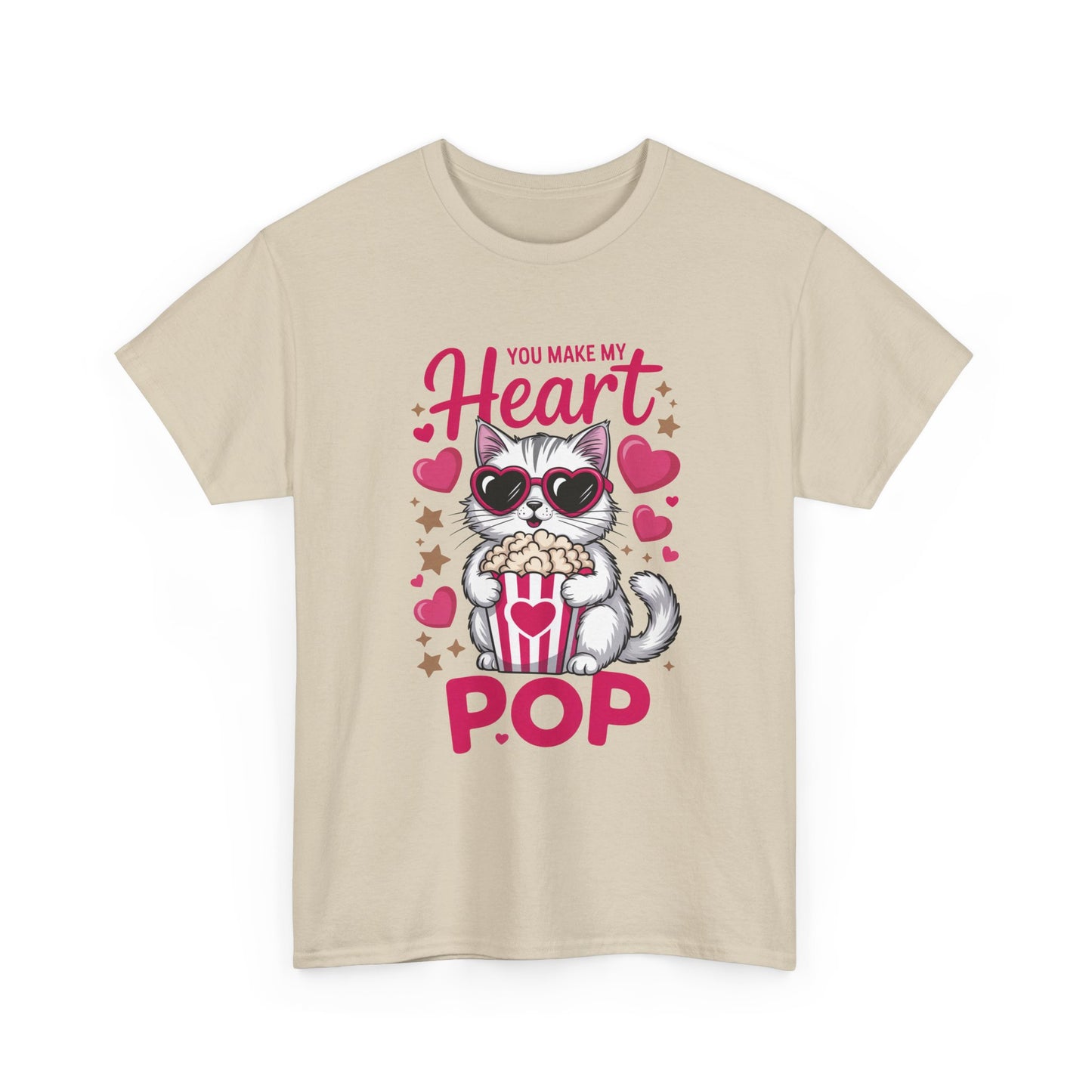 Cat Popcorn Tee — "You Make My Heart Pop" Cute Cat Valentine T-Shirt