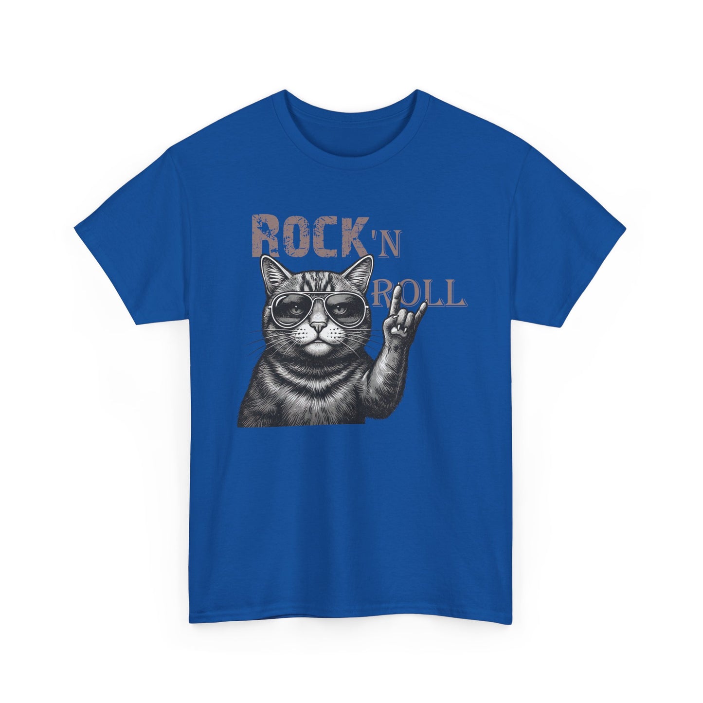 Rock 'N Roll Cat T-Shirt — Retro Cat Making Rock Hand Sign Tee