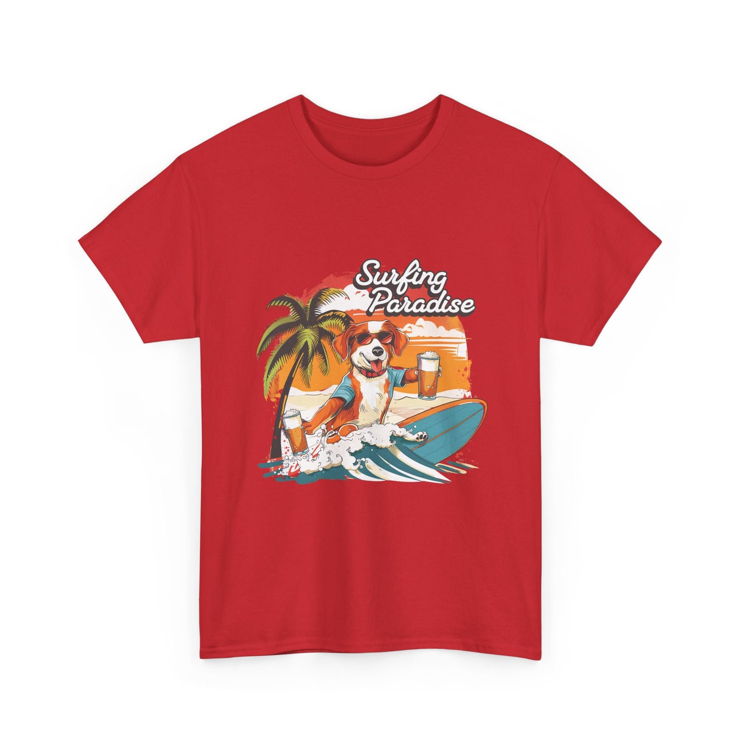 Surfing Paradise Dog T-Shirt – Retro Palm Beach Surf Tee