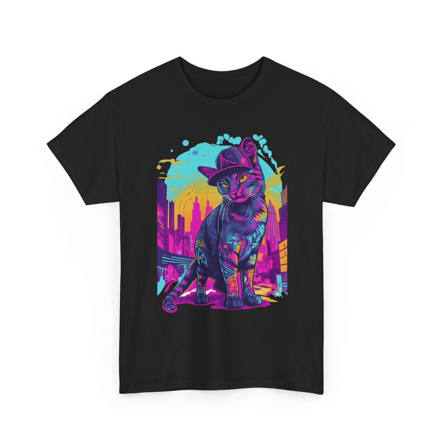 Neon City Cat Tee — Retro Vaporwave Cat T-Shirt