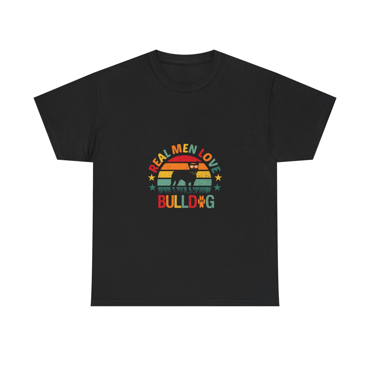 Bulldog T-Shirt — "Real Men Love Bulldog" Retro Rainbow Graphic Tee