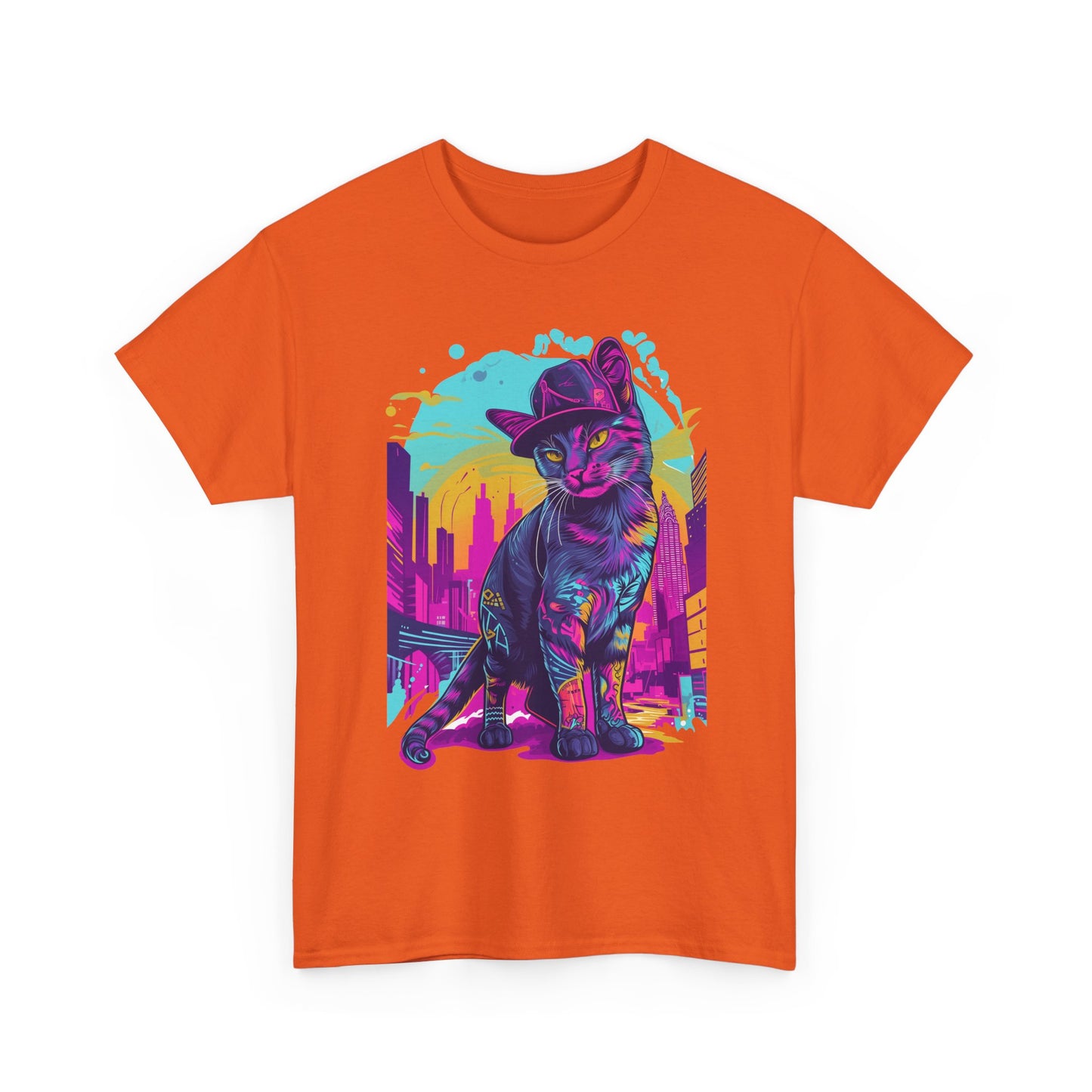 Neon City Cat Tee — Retro Vaporwave Cat T-Shirt