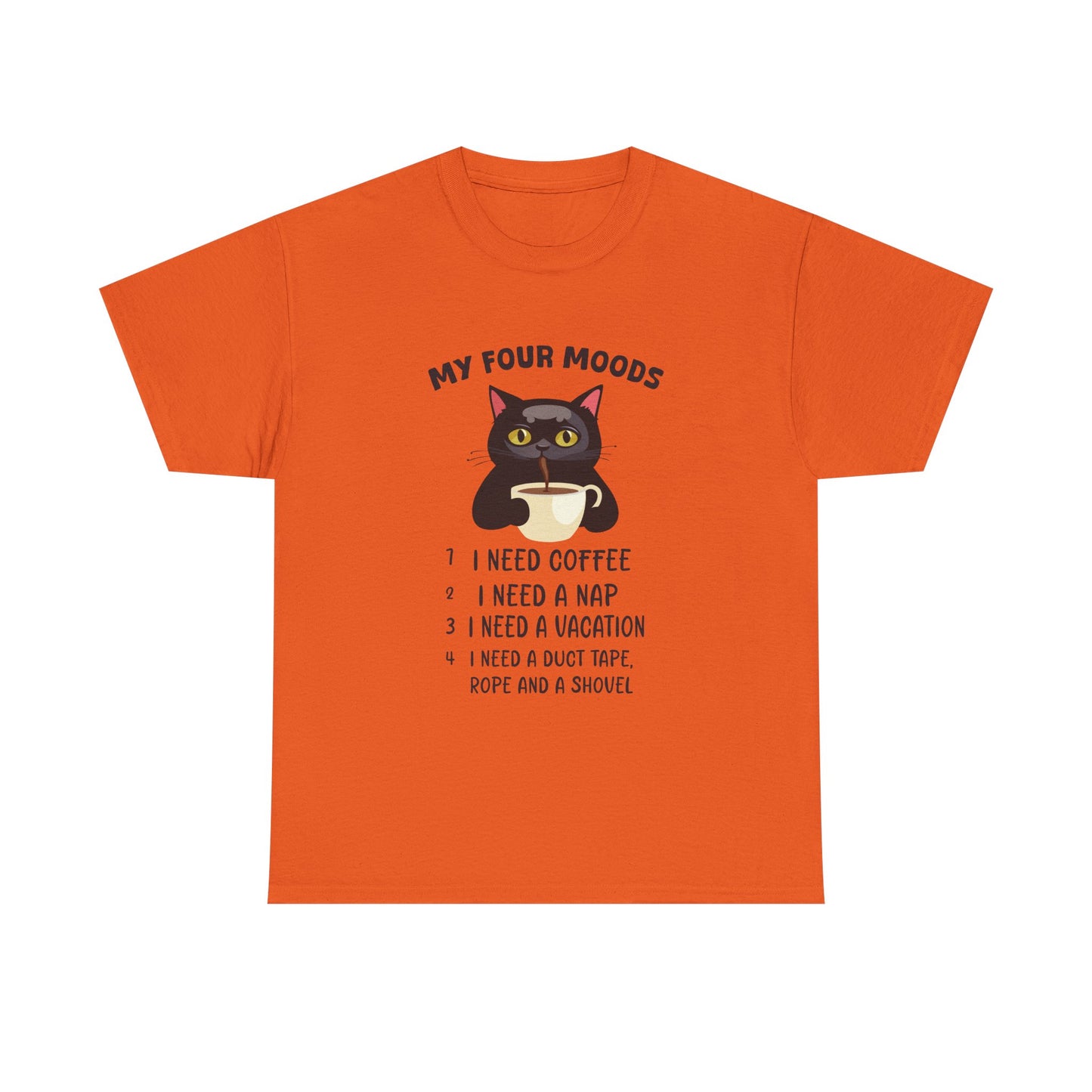 Cat 'My Four Moods' Coffee Tee — Funny Cat Coffee Shirt