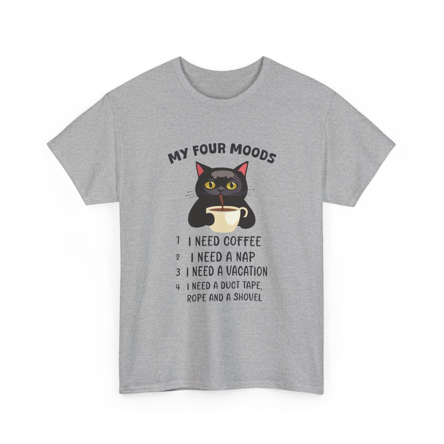 Cat 'My Four Moods' Coffee Tee — Funny Cat Coffee Shirt