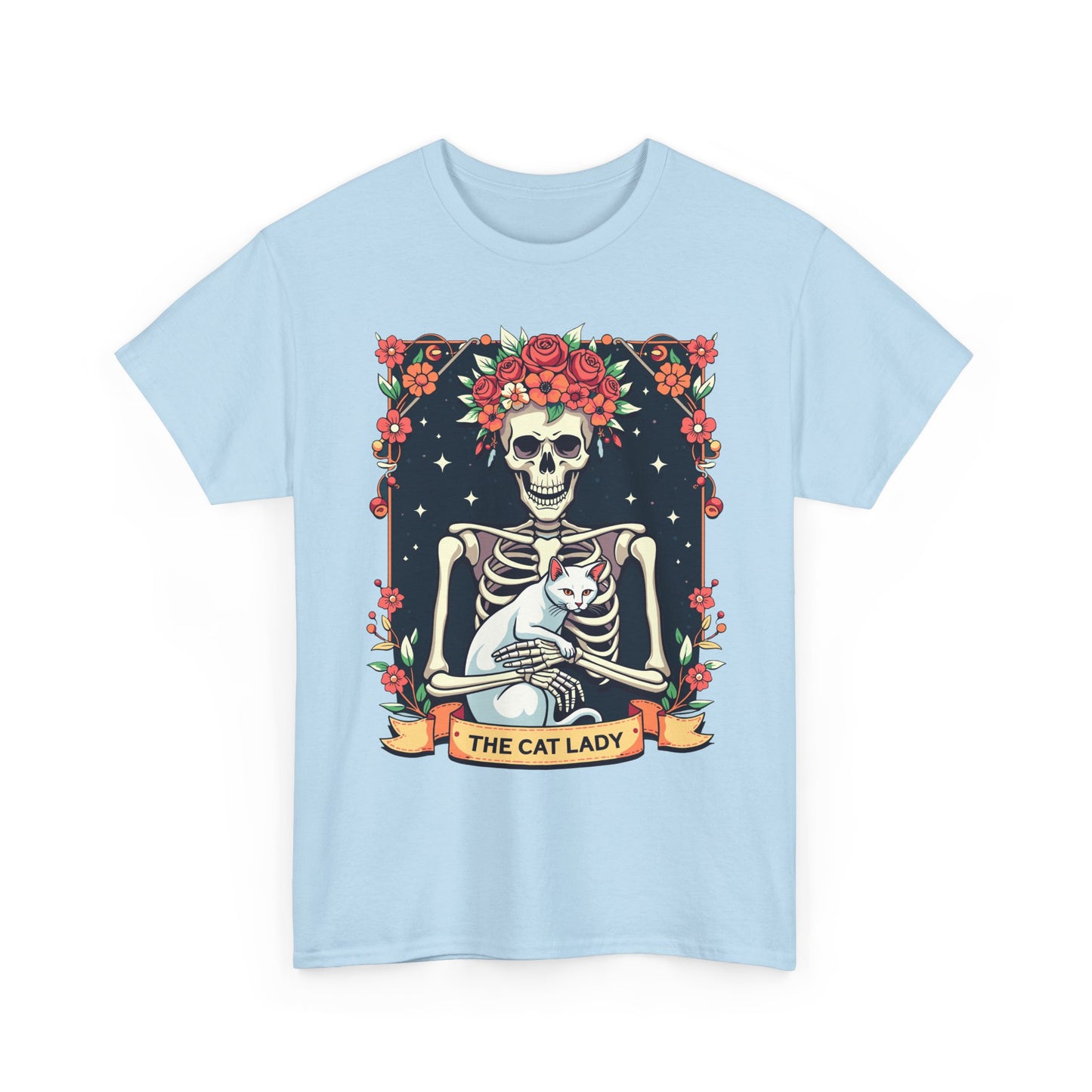 Cat Lady Skeleton T-Shirt — Floral Day of the Dead Cat Tee