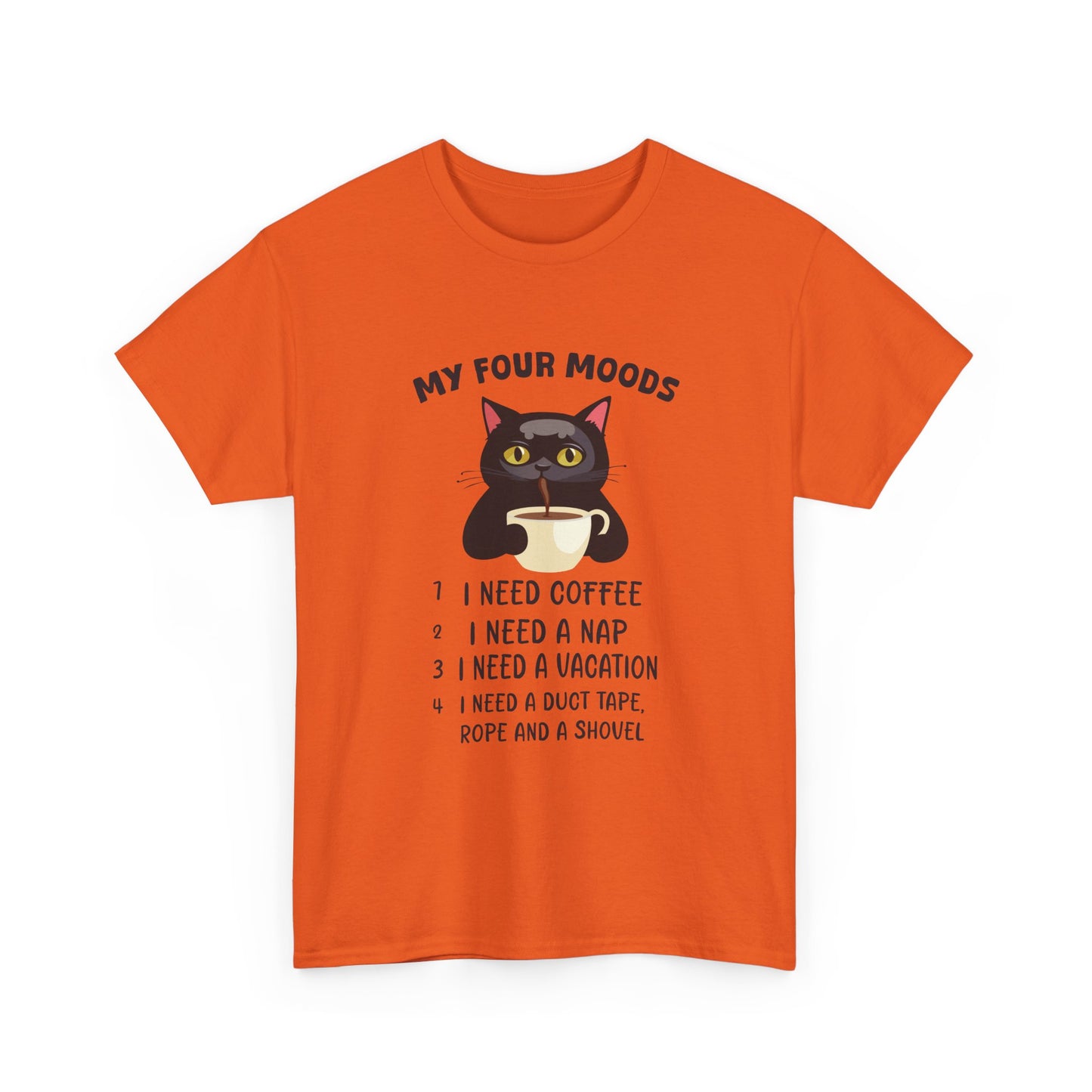 Cat 'My Four Moods' Coffee Tee — Funny Cat Coffee Shirt