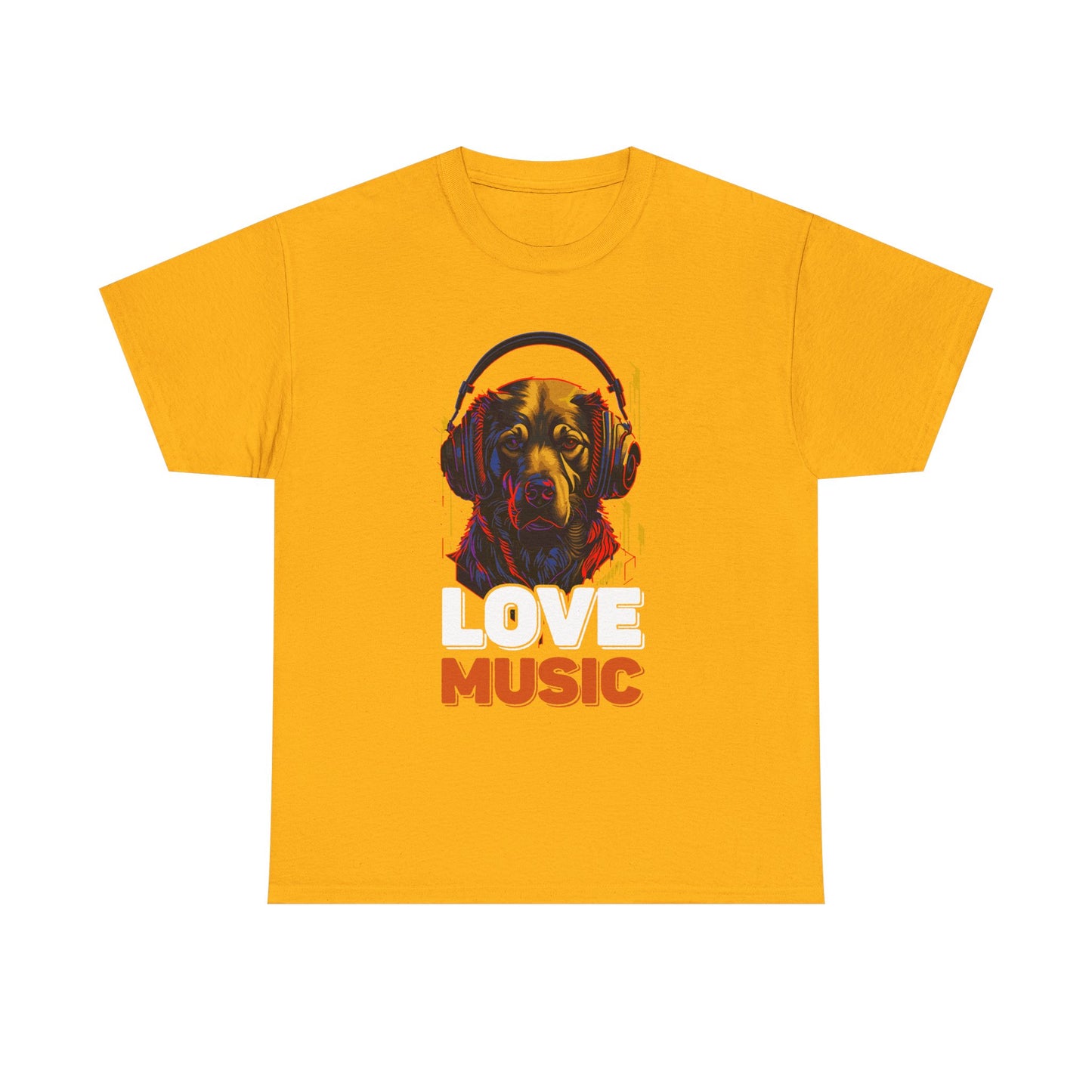 Love Music Dog Tee — Retro Headphones Graphic T-Shirt