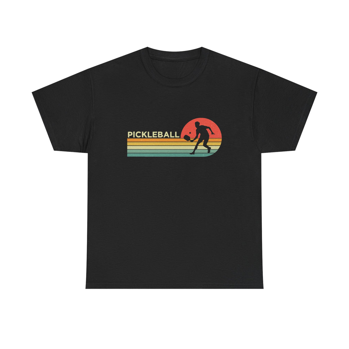 Pickleball Retro Sunset Tee — Vintage Striped Pickleball Player T-Shirt