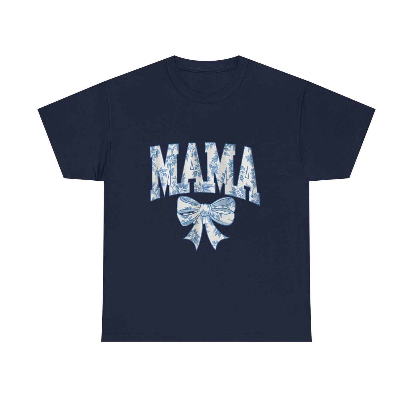 Mama Floral Bow Tee — Blue Watercolor Mom Shirt for Mother's Day