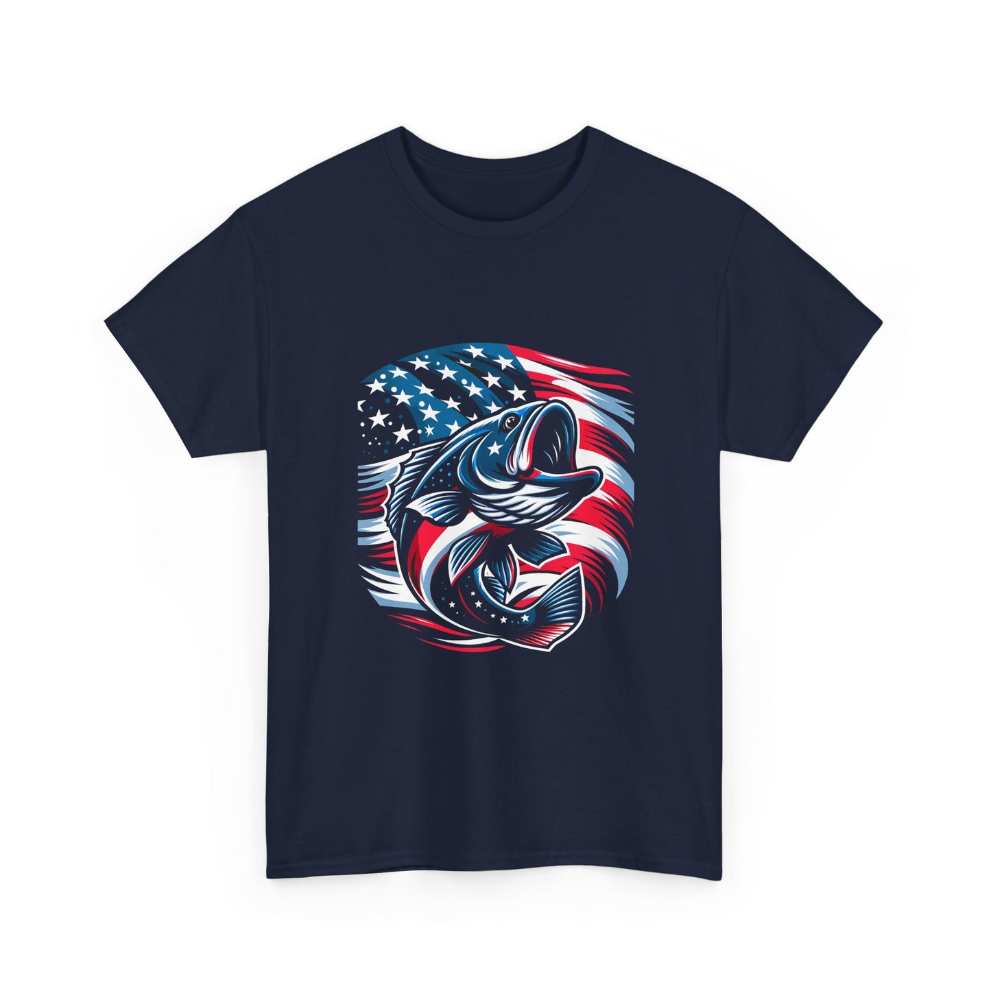 Fishing Bass T-Shirt with American Flag — Patriotic Angler Tee