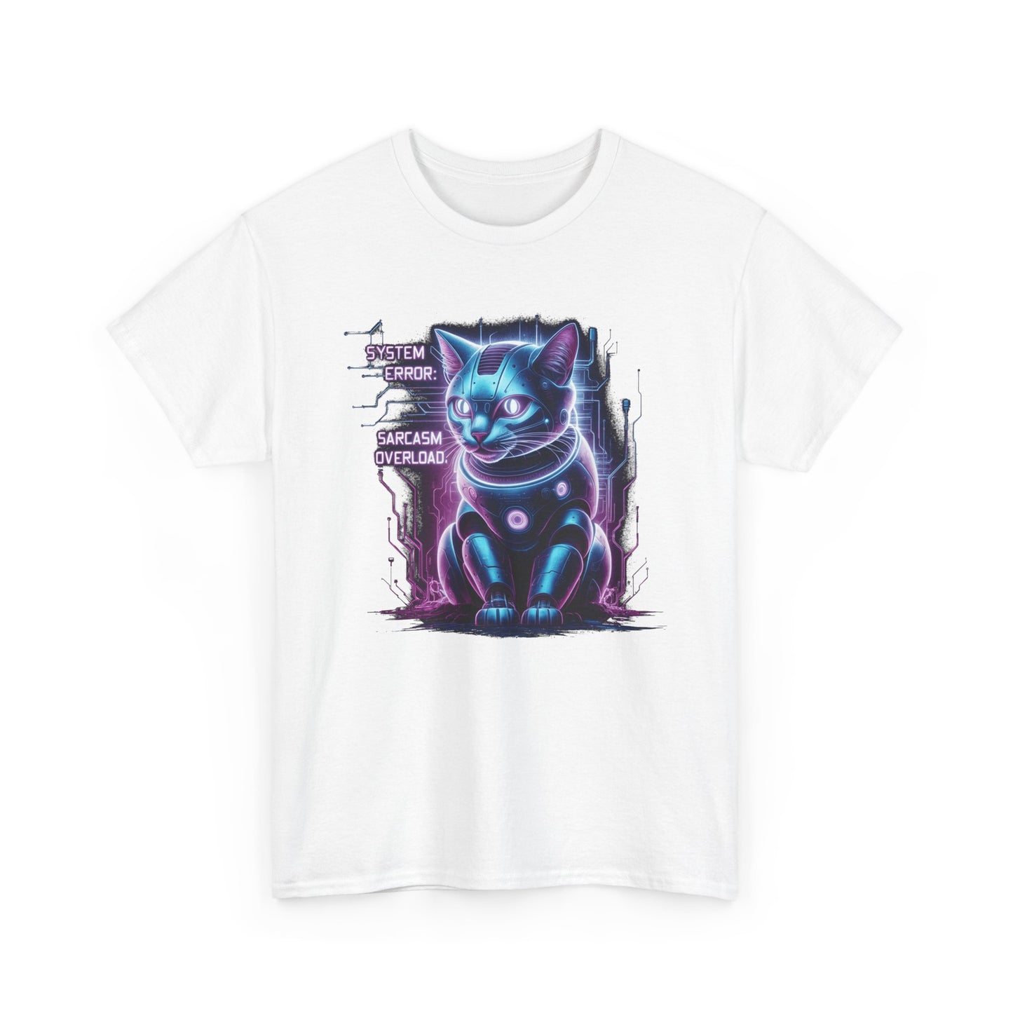Neon Cyberpunk Lucky Cat T-Shirt — "Problem Solver, Sarcasm Overload"