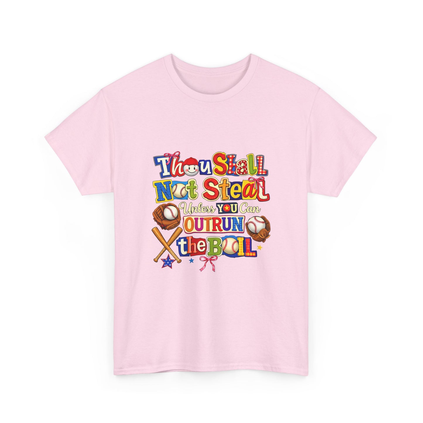 Baseball Mom/Coach T-Shirt – "Thou Shall Not Steal Unless You Can Outrun The Ball" Colorful Sports Tee
