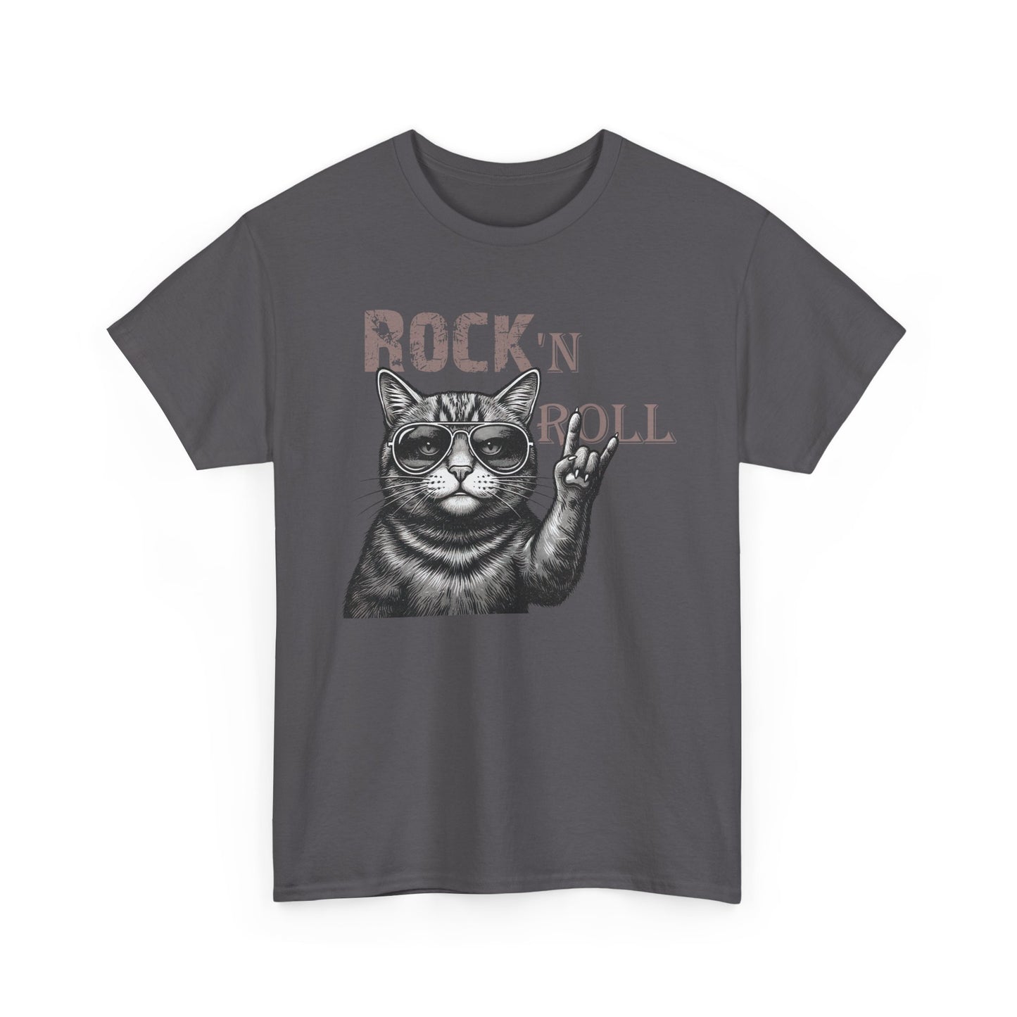 Rock 'N Roll Cat T-Shirt — Retro Cat Making Rock Hand Sign Tee