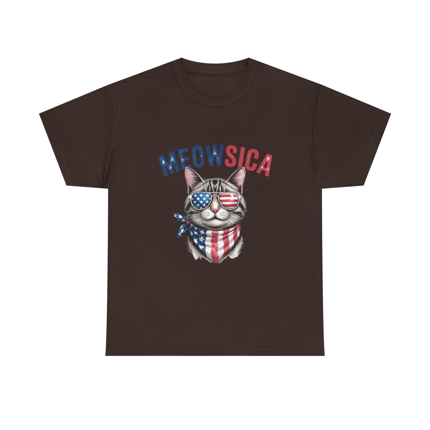 Meowsica Cat T‑Shirt — Patriotic American Flag Kitty Tee