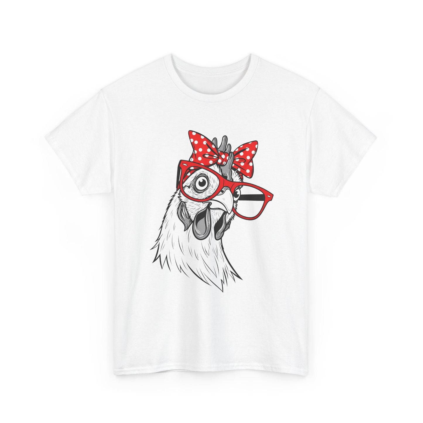 Chicken with Polka Dot Bow Tee - Cute Retro Hen Graphic T-Shirt