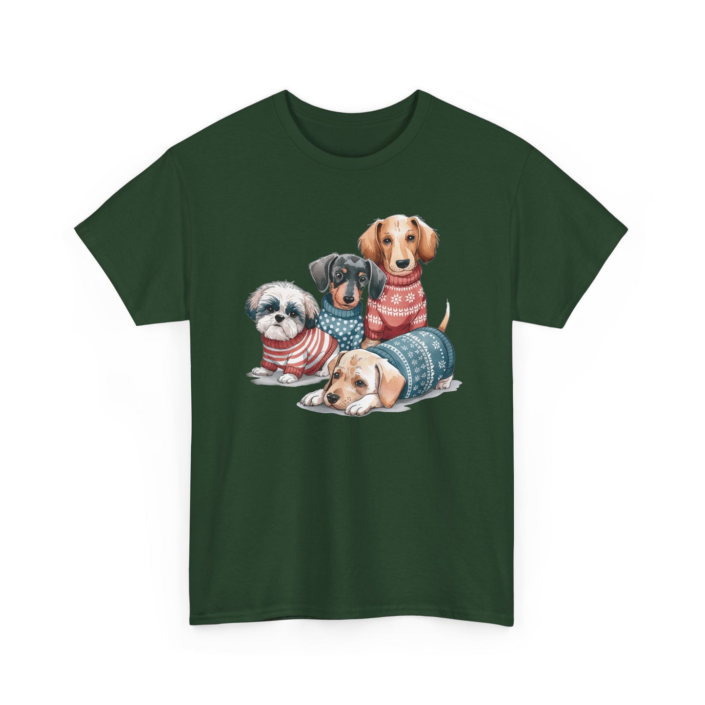 Dog Squad Tee — Cute Puppies in Cozy Sweaters Graphic T-Shirt