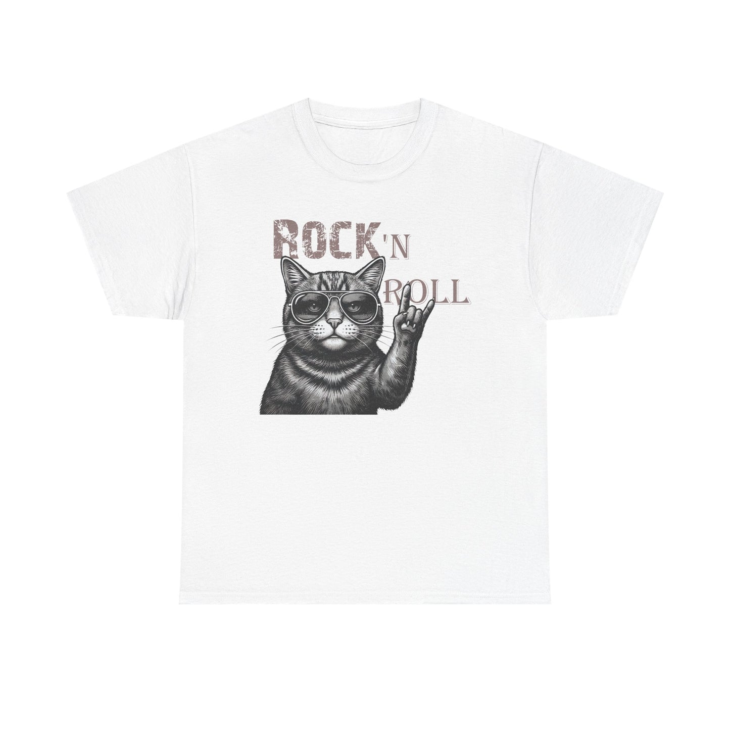 Rock 'N Roll Cat T-Shirt — Retro Cat Making Rock Hand Sign Tee